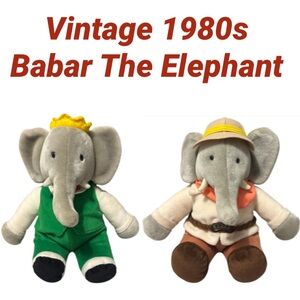 Vintage Barbar Elephant Stuffed Animals 80s Rare Vintage Toys Gray Green Brown